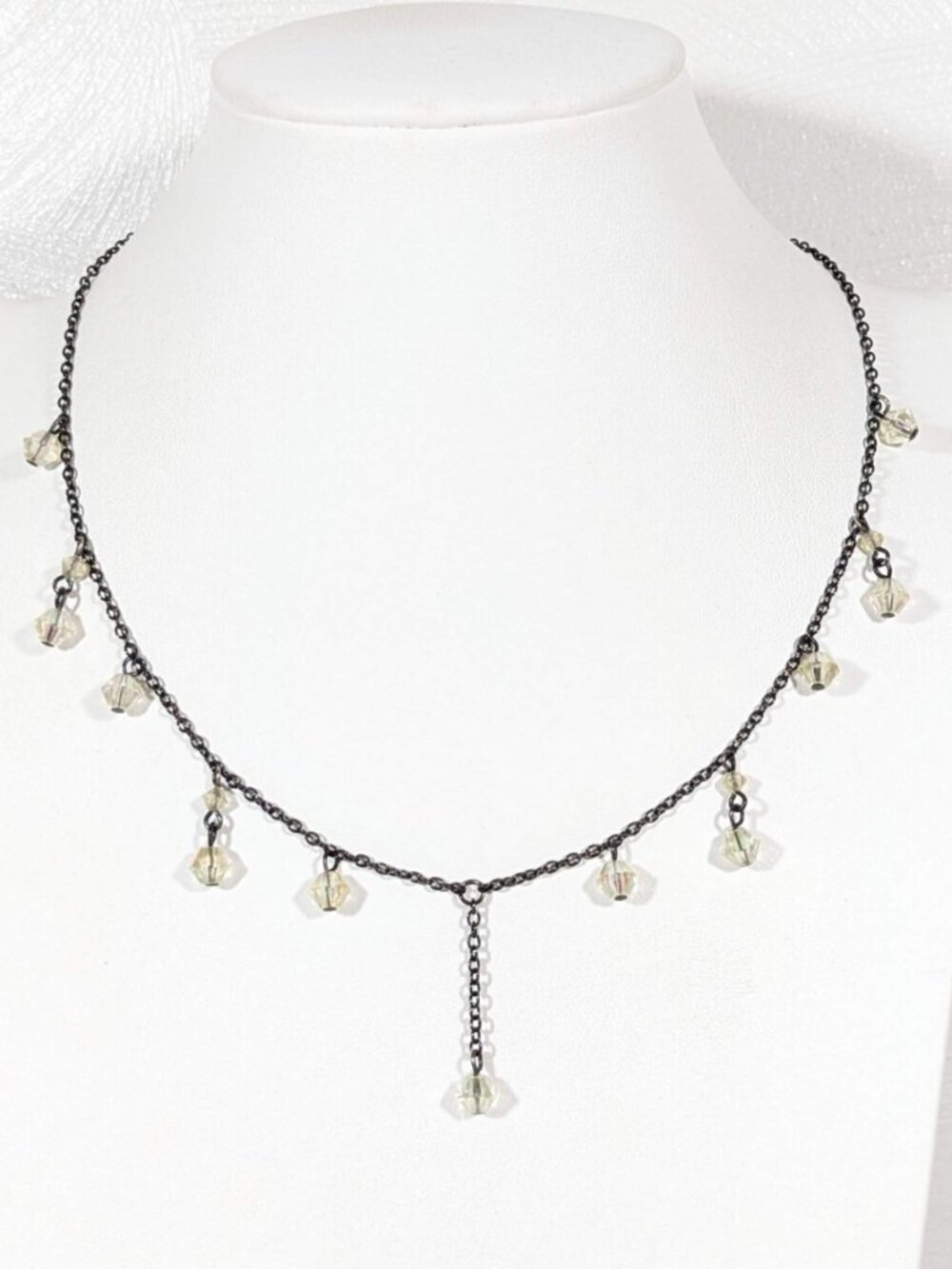 Gray Metallic Aurora Borealis Glass Bead Vintage Style Necklace 19 inch